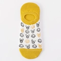 White invisible boat sock with yellow heel and cute French Bulldog pattern print - One Size / White Yellow Edge Bulldog