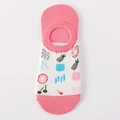 White low cut liner socks with pink trim and cute fruit pineapple cherry patterns - One Size / White Pink Edge Pineapple Cherry