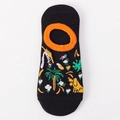 Black low-cut invisible socks with orange rim and cute coconut palm puppy patterns - One Size / Black Orange Edge Palm Dog