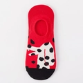 Invisible low-cut red cotton liner socks with black and white polka dot pattern - One Size / Red White Black Polka Dot