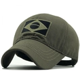 Olive green camouflage baseball cap with Brazil flag tactical patch and curved brim - Adjustable / Green