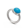 Polished silver ring featuring a round sky blue turquoise cat-eye stone inlay - Blue Turquoise (KR82276-K)