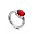 Polished silver titanium steel ring featuring a faceted red cat eye stone inlay - Red Crystal (KR82282-K)