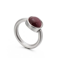 Minimalist silver steel ring featuring a round reddish-brown cat eye stone inlay - Purple Cat Eye (KR82279-K)