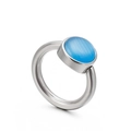 Polished silver titanium ring with round sky blue cat eye stone inlay for women - Blue Cat Eye (KR82277-K)