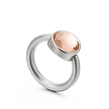 Minimalist silver-toned titanium ring featuring a round champagne pink cat eye stone - Champagne Crystal (KR82288-K)