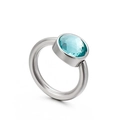 Elegant silver titanium ring featuring a round light blue cat eye stone in bezel setting - Sky Blue Crystal (KR82287-K)