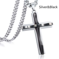 Pendentif croix double épaisseur en acier inoxydable noir et argent avec chaîne cubaine - Argent & Noir
