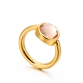 Goldfarbener Edelstahlring mit großem, runden, rosa facettierten Katzenaugenstein - US 9 / Champagner Kristall (KR82302-K)