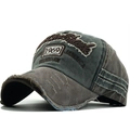 Vintage 1969 distressed baseball cap with embroidery and frayed edges on grey cotton canvas - Adjustable / Grey & Army Green