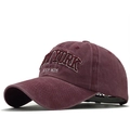 Vintage washed cotton baseball cap in burgundy with New York embroidery, side view - Adjustable / Burgundy