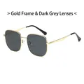 Fashionable oversized square sunglasses with gold metal frame and dark grey lenses - Gold Frame Black Grey