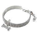 Sparkling silver 3-row rhinestone pet collar featuring a crystal bone pendant - S / Bone White