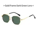 Square geometric gold metal sunglasses with dark green lenses for men and women - Gold Frame Dark Green Lenses