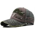 Distressed vintage baseball cap with Rebel embroidery and washed frayed brim design - Adjustable / Light Green and Smoke Grey Splicing