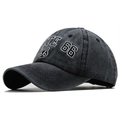 Cappellino da baseball in cotone lavato vintage con ricamo Route 66 e design a 6 pannelli - Regolabile / Nero