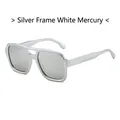 Silver double bridge pilot sunglasses with silver mirrored lenses and metal frames - Silver Frame White Silver Mirror Lens