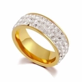 Luxurious five-row crystal pavé titanium steel ring in elegant golden finish - US 6 / Gold 3-Row Rhinestones
