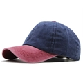 Detail showing vintage washed blue and red color-block design with reinforced stitching - Adjustable / Navy with Burgundy Brim