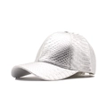 Moderne zilveren baseballpet van kunstleer met metallic krokodillentextuur en gebogen rand - Zilver