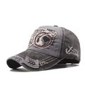 Dunkelgraue gewaschene Baseballkappe mit Hai-Stickerei, 3D-Buchstaben und Distressed-Details - Hai Schwarzgrau