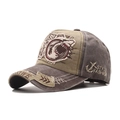 Used-Look Baumwoll-Baseballkappe mit Hai-Stick-Patch und Vintage-3D-Schriftzug - Hai Khaki