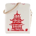 Detail of white PU crossbody bag with red pagoda print and gold chain strap - White