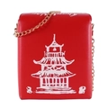 Creative red Chinese takeout box style crossbody bag with pagoda print and gold chain - Red