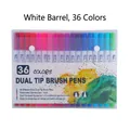 Set de 36 feutres aquarelle à double pointe, pinceau et pointe fine 0,4mm avec étui - Ensemble 36 Couleurs (Corps Blanc)