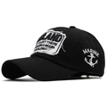 Classic black cotton baseball cap featuring vintage embroidery and nautical anchor patches - Black