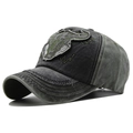 Close-up of washed cotton baseball cap featuring vintage bull head embroidery and rivets - Adjustable (54-60cm) / Black/Grey