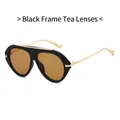 Gafas de sol de piloto retro con montura negra, lentes de té y patillas de metal dorado - Montura Negra Lentes de Té