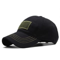 Gorra de béisbol de algodón negro con bandera bordada verde militar y visera curva exterior - Ajustable / Negro