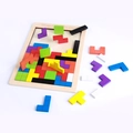 Colorful wooden tetris puzzle blocks with natural pine frame for early child education - Premium Engraved Russian Block
