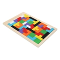 Colorful wooden tetris puzzle blocks in natural wood frame for kids early learning - Basic Russian Block