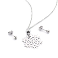 Set gioielli fiocco di neve argento con collana traforata e orecchini a lobo su bianco - Set Collana con Ciondolo Fiocco di Neve Svuotato e Orecchini a Bottone a Sfera (KS95026-ZC)