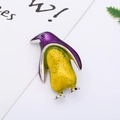 Close-up of cute purple and yellow enamel penguin brooch on white display card - 9# Purple Penguin