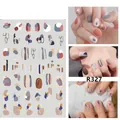 Detailed view of R327 3D nail stickers featuring abstract art lines and Morandi color blocks - R327 Graffiti Contrast Color