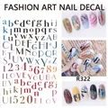 Detail of R322 ultra-thin 3D nail stickers featuring alphabet and number decals - R322 Gradient English