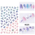 Detail showing R325 ultra-thin 3D hydrangea nail decals with watercolor floral patterns - R325 Smudged Hydrangea