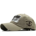 Tan cotton baseball cap with vintage 'LAND' patch and anchor embroidery on side - Adjustable / Khaki