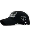 Vintage black cotton baseball cap with anchor embroidery and Land Outthere text - Adjustable / Black