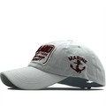 Light gray cotton baseball cap with Marine embroidery and vintage nautical patches - Adjustable / White