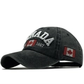 Berretto da baseball in cotone nero lavato con ricamo Canada 1867 e toppa con foglia d'acero - Nero