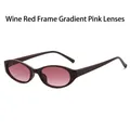 Lunettes de soleil ovales oversize avec monture bordeaux et verres dégradés roses - Monture Rouge Vin Verre Dégradé Rose
