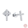 Orecchini a lobo a croce in argento sterling S925 con pietre di zircone brillanti - Platino