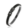 Men's black stainless steel dragon bone chain bracelet with polished weave texture - 19.5cm / Black