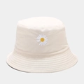 Beige bucket hat with daisy embroidery made of premium cotton twill for daily wear - M (56-58cm) / Canvas Black and Beige Reversible