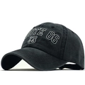 Berretto da baseball nero in cotone lavato con ricamo Route 66 e visiera curva classica - Nero