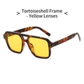 Fashionable tortoise shell frame sunglasses with yellow lenses and double bridge design - Tortoise Frame Yellow Lens